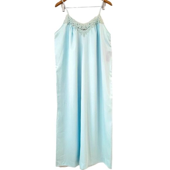 Bert Yelin for IRIS Baby Blue Slip Wear Lace Trim Maxi Nightgown Womens L NWT - Picture 1 of 13